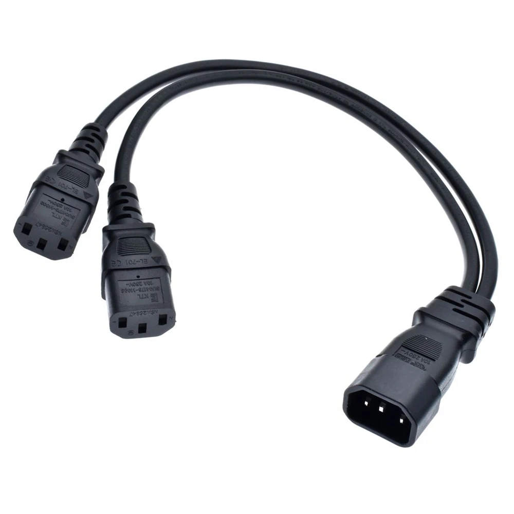 Power Y Type Splitter Adapter Cable Single IEC 320 C14 Male to Dual C13 Female Short Cord for Computer host display 30CM 0.75mm²