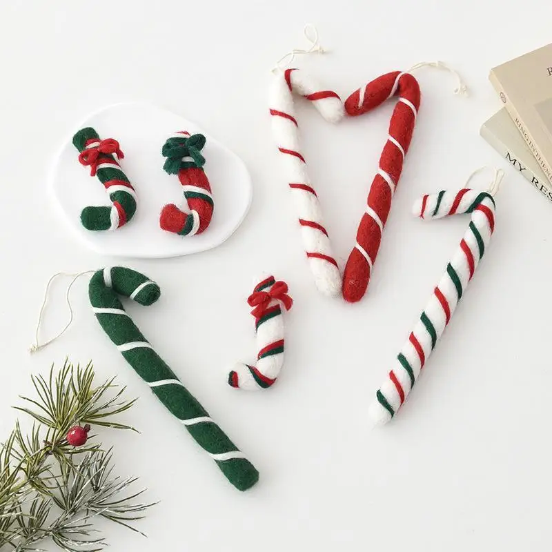 1/3Pcs Xmas Tree Decoration Wool Felt Candy Cane Hanging Ornament For Home Window Living Room And Christmas Arrangement