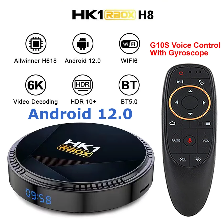 

Android 12 TV Box HK1 RBOX H8 Allwinner H618 4GB RAM 128GB ROM Wifi6 6K Decode BT5.0 5G Dual WIFI 4K HDR10+ Media Player