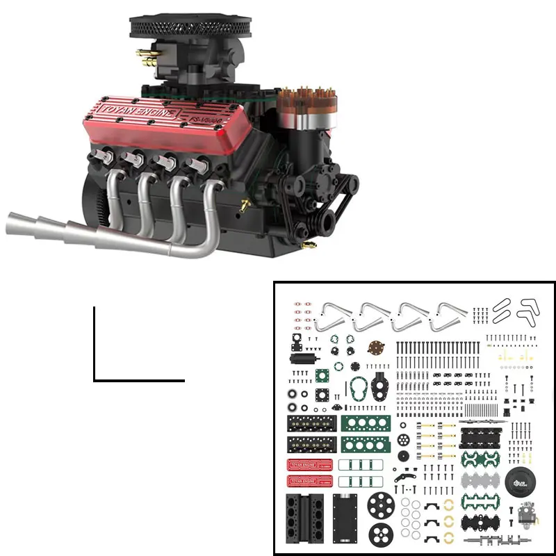 TOYAN V8 Gasoline 4 Stroke Engine 28cc Water Cooled Version Engine Model Kit FS-V800WGPC Overhead Valve