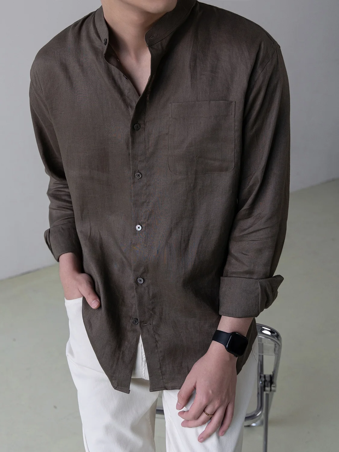 

High-End Linen Men's Shirt Breathable Comfortable Loose Fit Versatile Fashionable Spring Summer Casual Style Pure Color Butto...