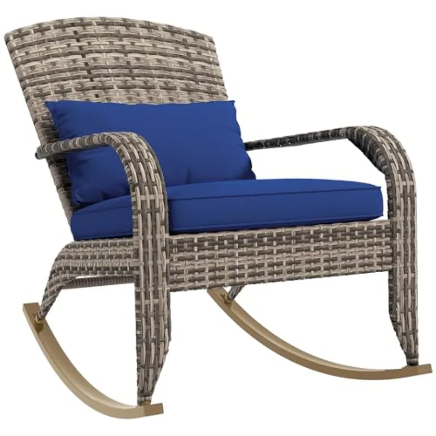 

Outdoor Wicker Adirondack Rocking Chair Patio Rattan Rocker Chair with High Back Seat Cushion and Pillow for Garden Porch Balco