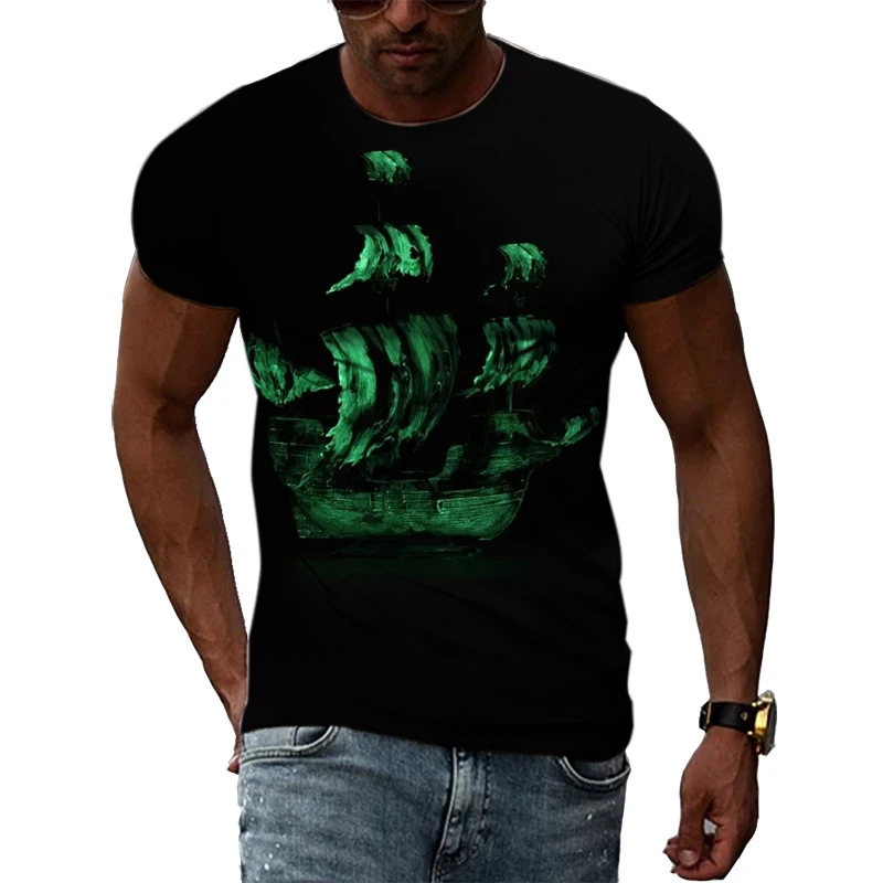 Summer Retro Sailboat graphic t shirts Fashion Men 3D Printed funny t shirts Hip Hop harajuku