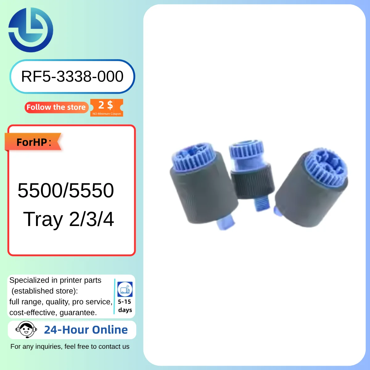 RF5-3338-000 Rullo di alimentazione/separazione, vassoio 2/3/4 per HP Color LaserJet 5500, Color LaserJet 555
