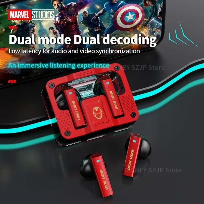 Disney Marvel BTMV29 Iron Man Wireless Bluetooth Earbuds Noise Reduction Sports Gaming Waterproof Earphones with Mic Headset