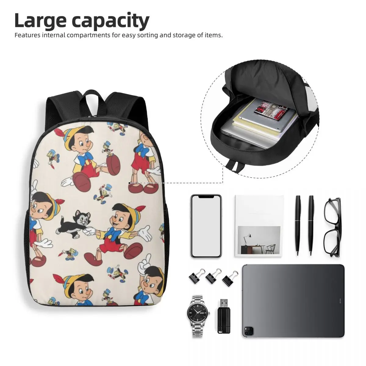 Mochila de estudante simples Disney Mickey Mouse de 17 polegadas – Bolsa escolar leve e espaçosa para meninos e meninas