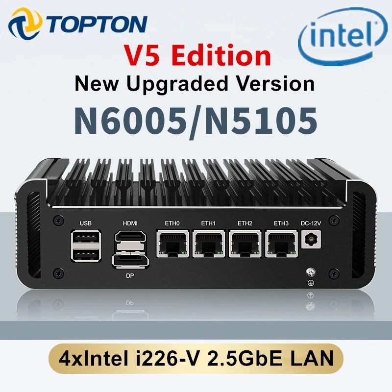 2024 New 2.5G Soft Router Pentium N6005 N5105 V5 4x Intel i226 Nics 2*NVMe 2*DDR4 Fanless Mini PC Firewall Appliance VPN Server