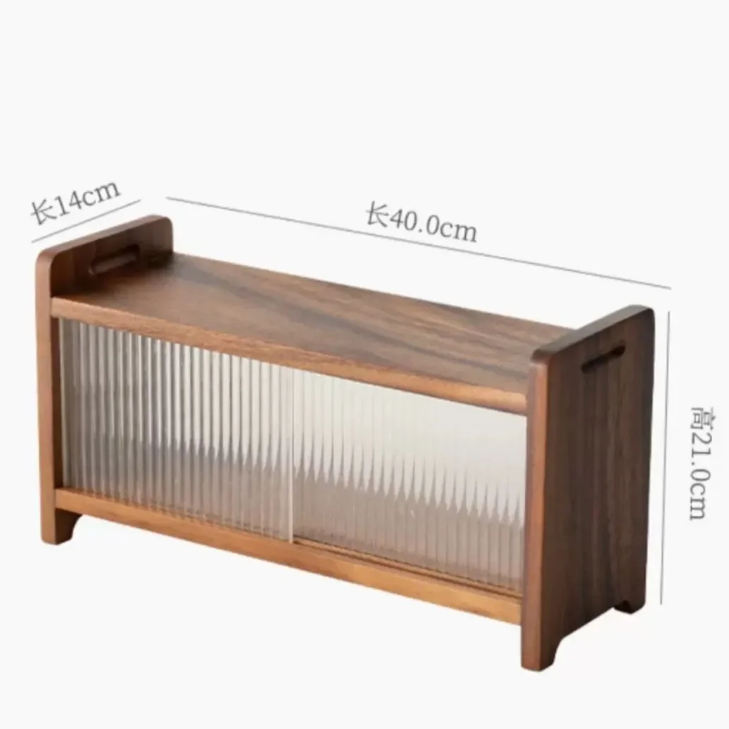 Wooden desktop storage cabinet Glass teapot Tea set Tea cup shelf Shelf Water cup storage cabinet