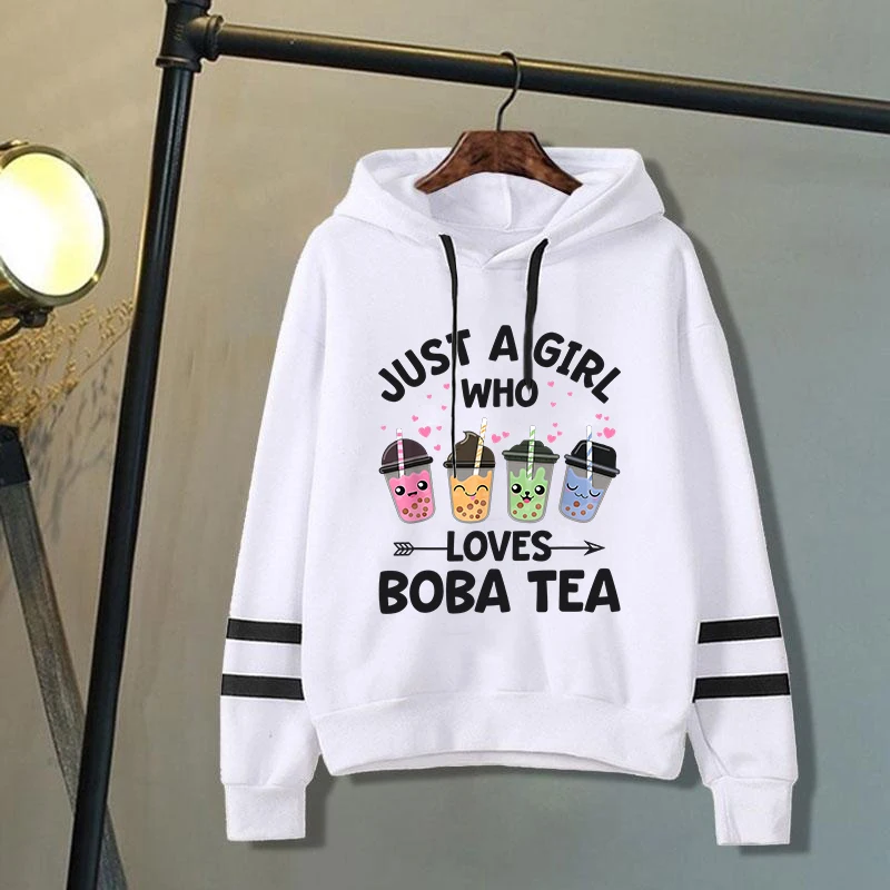 

Fashion Men/Women Hoodie Just A Girl Who Loves Boba Tea Print Hoodie Casual Stripe Long Sleeve Sweatshirts Personality Pullover