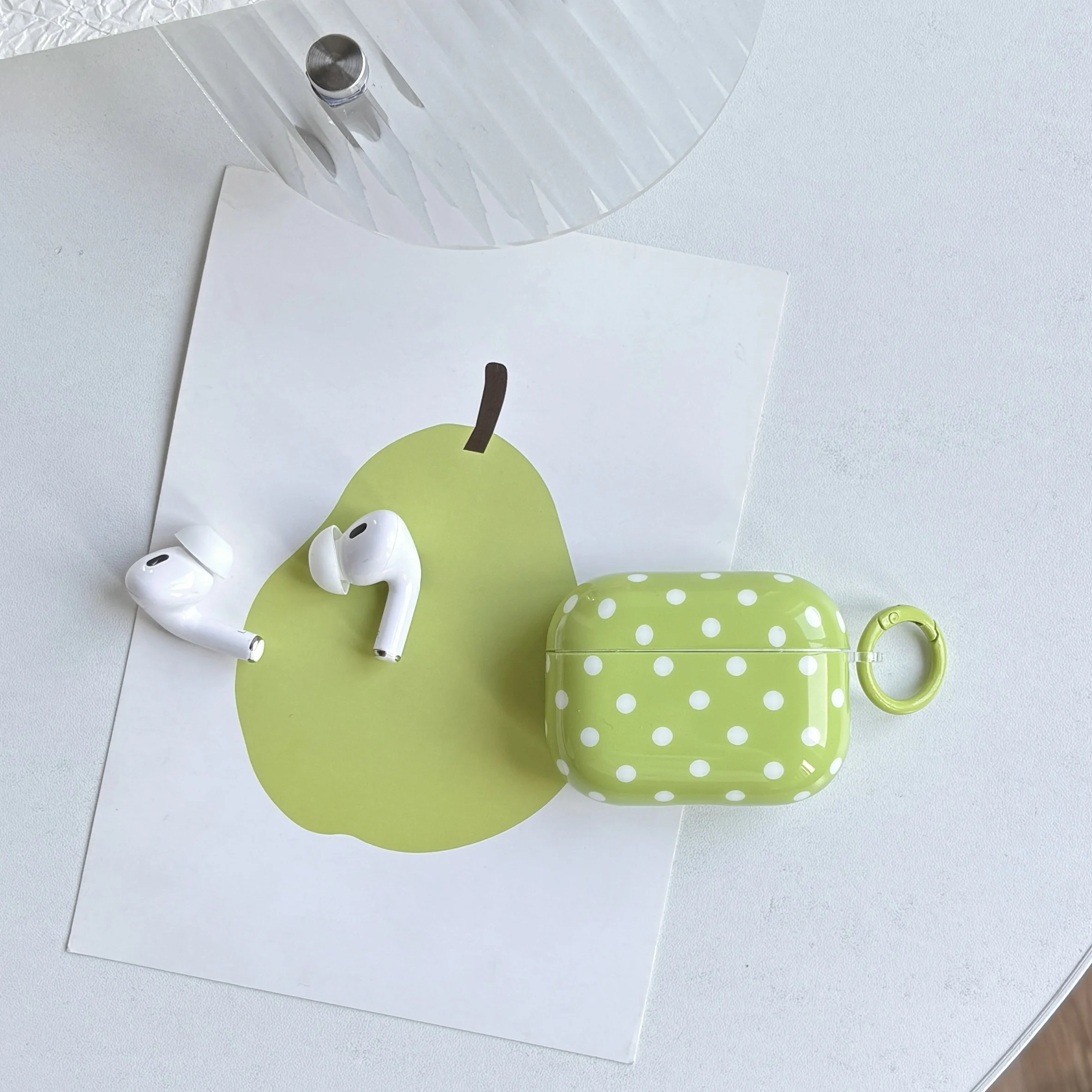 Modische, frische Frucht- und grüne Polka-Dot-Muster, glänzende, schützende Kopfhörerhülle für AirPods 1 2 3 4 5 Pro Pro2 Pro3