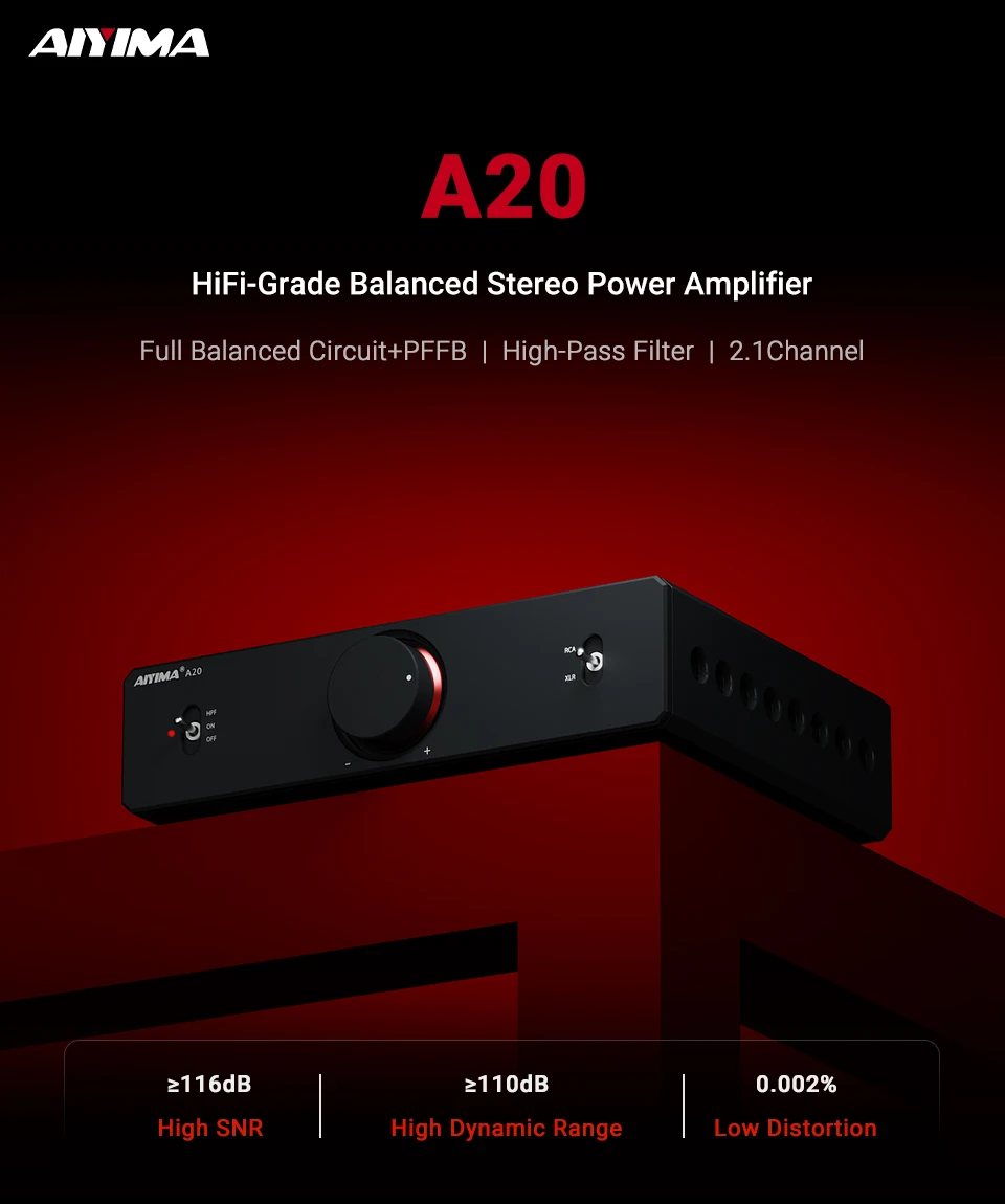 AIYIMA Audio A20 Stereo-Leistungsverstärker PFFB Vollständig Symmetrischer HiFi 2.0 Verstärker mit HPF Hochpassfilter für Passive Lautsprecher – Detail 3