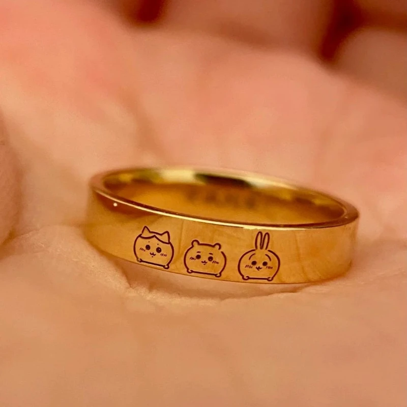 Anime Cartoon Kawaii Chiikawa Ring Titanium Steel Color Does Not Fade After Washing Graffiti Commemorate Boxed Wear-resistant