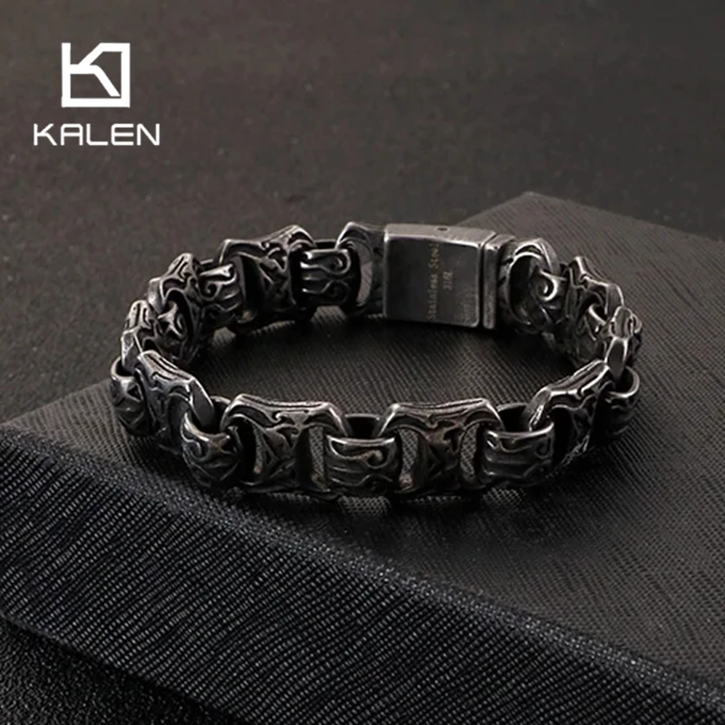 KALEN New Punk Twisted Linking Box Chain Bracelet Men Matte Stainless Steel Letter X Shaped Charm Bangle Male Jewellry 2020
