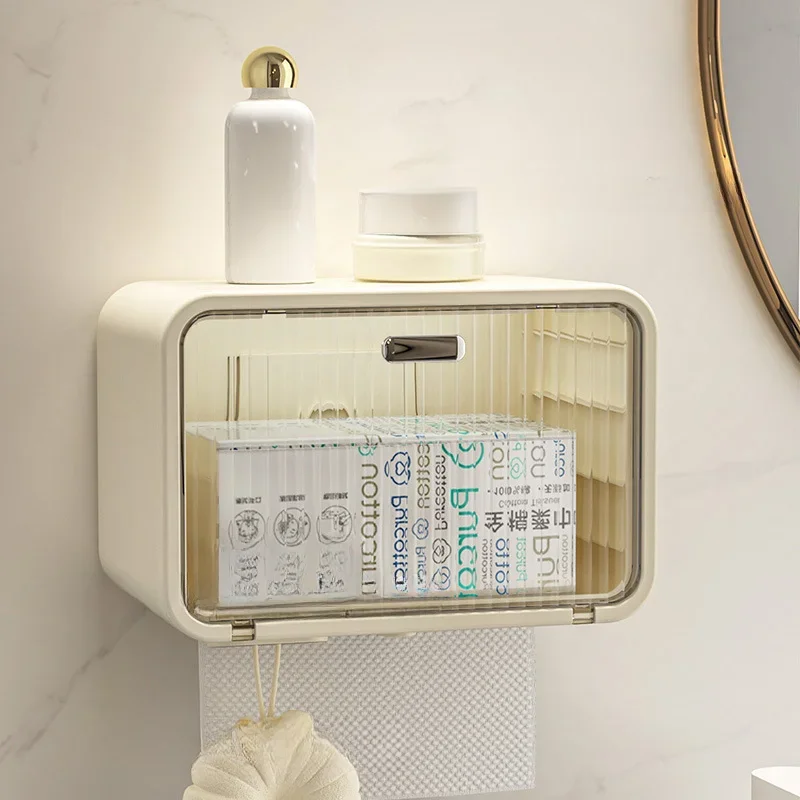 

New Wall-Mounted Waterproof Tissue Box With Lid,Washcloth Storage Box Bathroom Toilet Kitchen Wet Wipe Holder No Drilling Needed