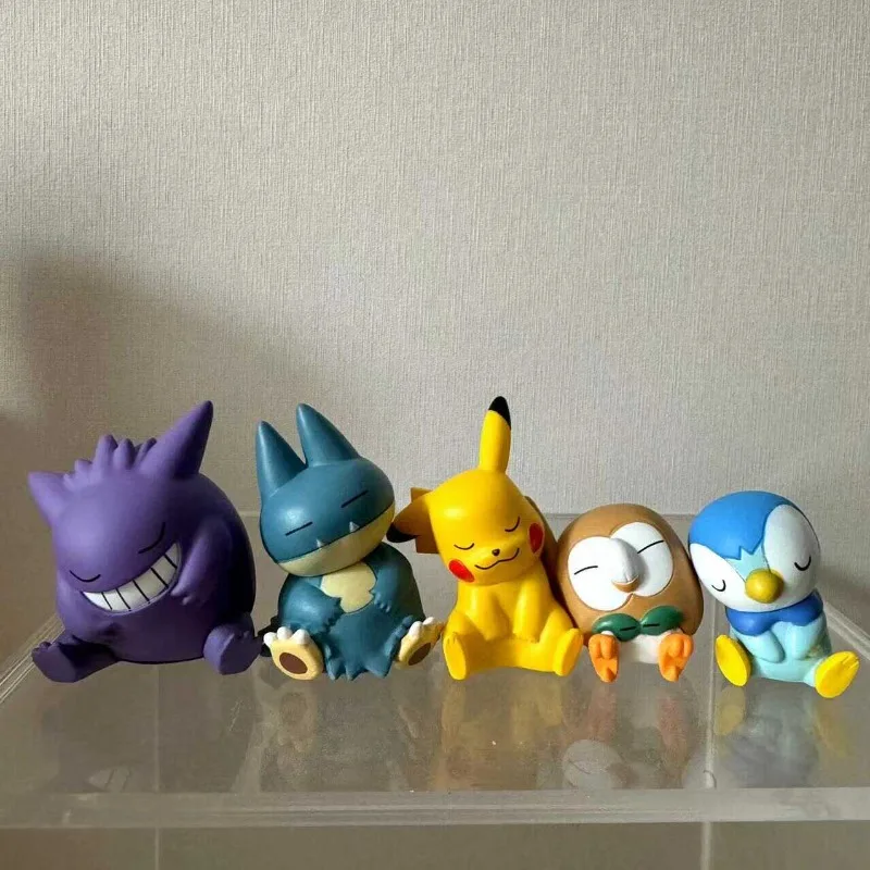 Sleeping Series Action Figure Gengar Gonbe Pikachu Rowlet Piplup Spheal Fuecoco Cute Figure Model Ornaments Bulk Toys