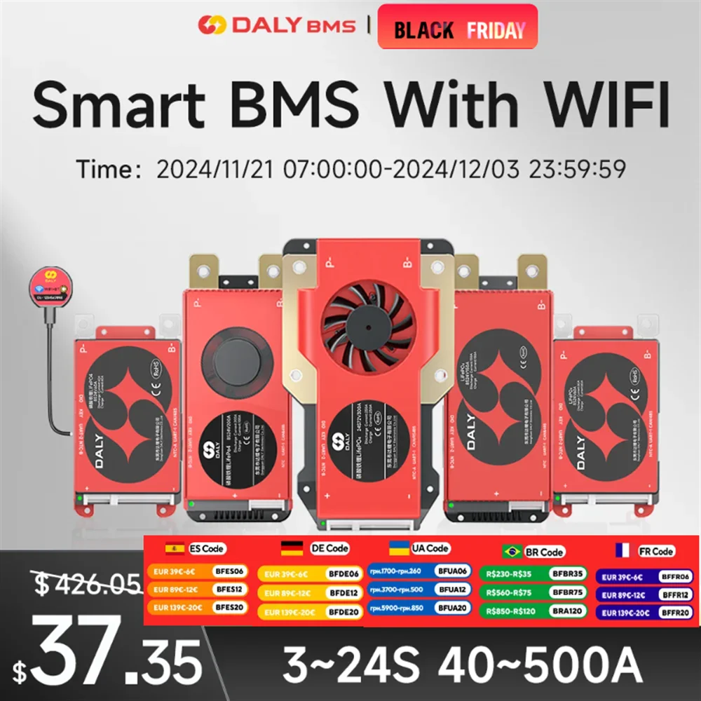 Daly Smart BMS WIFI Module LiFePo4 4S 12V 8S 24V 16S 48V  Li-ion 13S 14S 48V 16S 17S 60V 20S 72V with CAN For Electric scooter