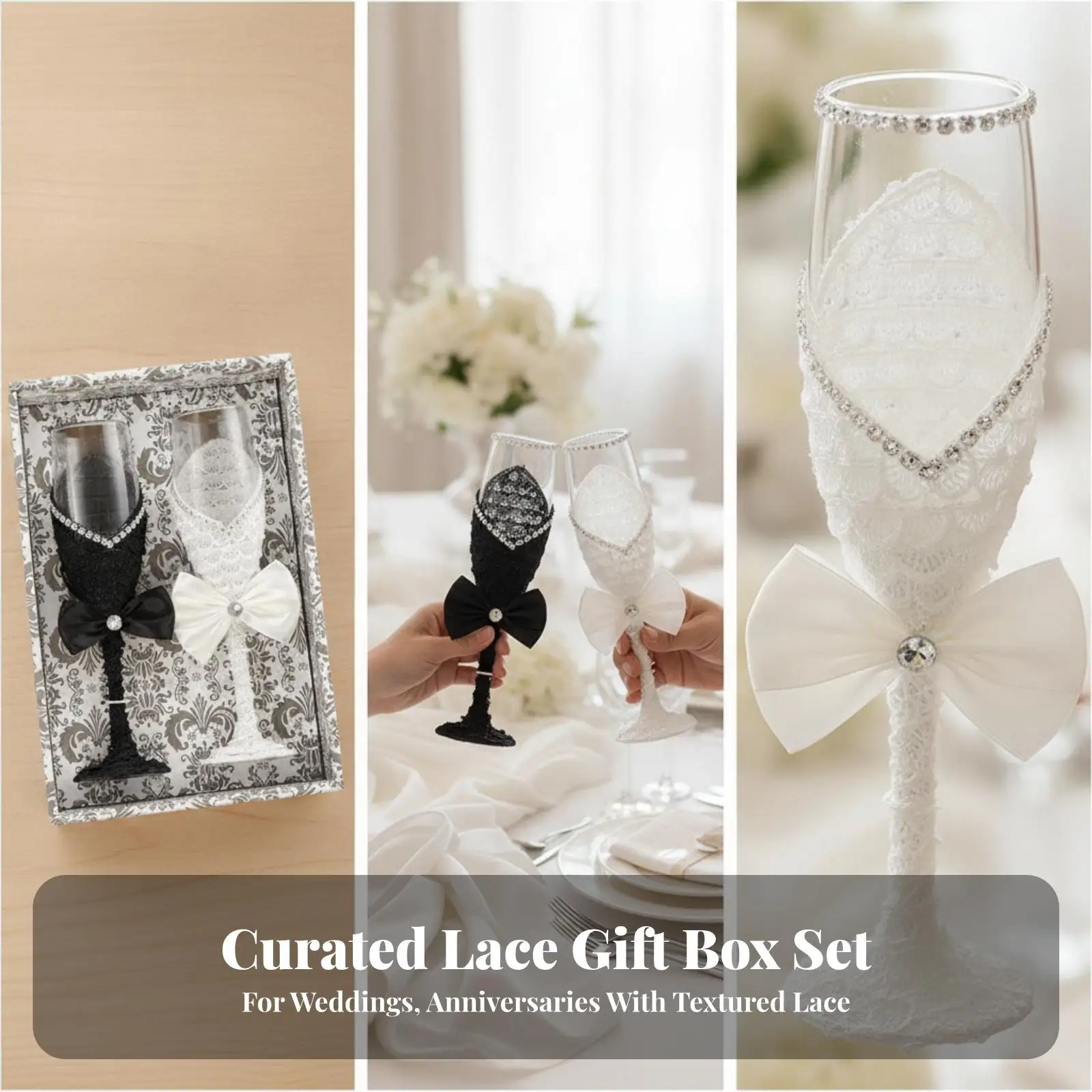 Ornate Glass Wine Goblet with Lace Style Wrap and Gem Detail for Formal Wedding Reception