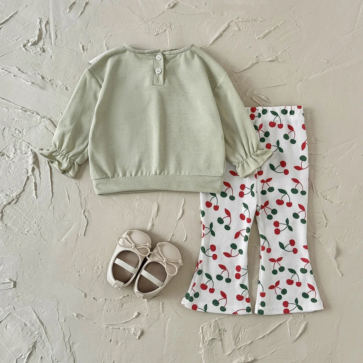 Baby Clothes for Newborn 2PCS Spring Autumn New Style Comfortable Sweet Cute Long Sleeves Cherry Embroidery Lapel Pullover+Pant