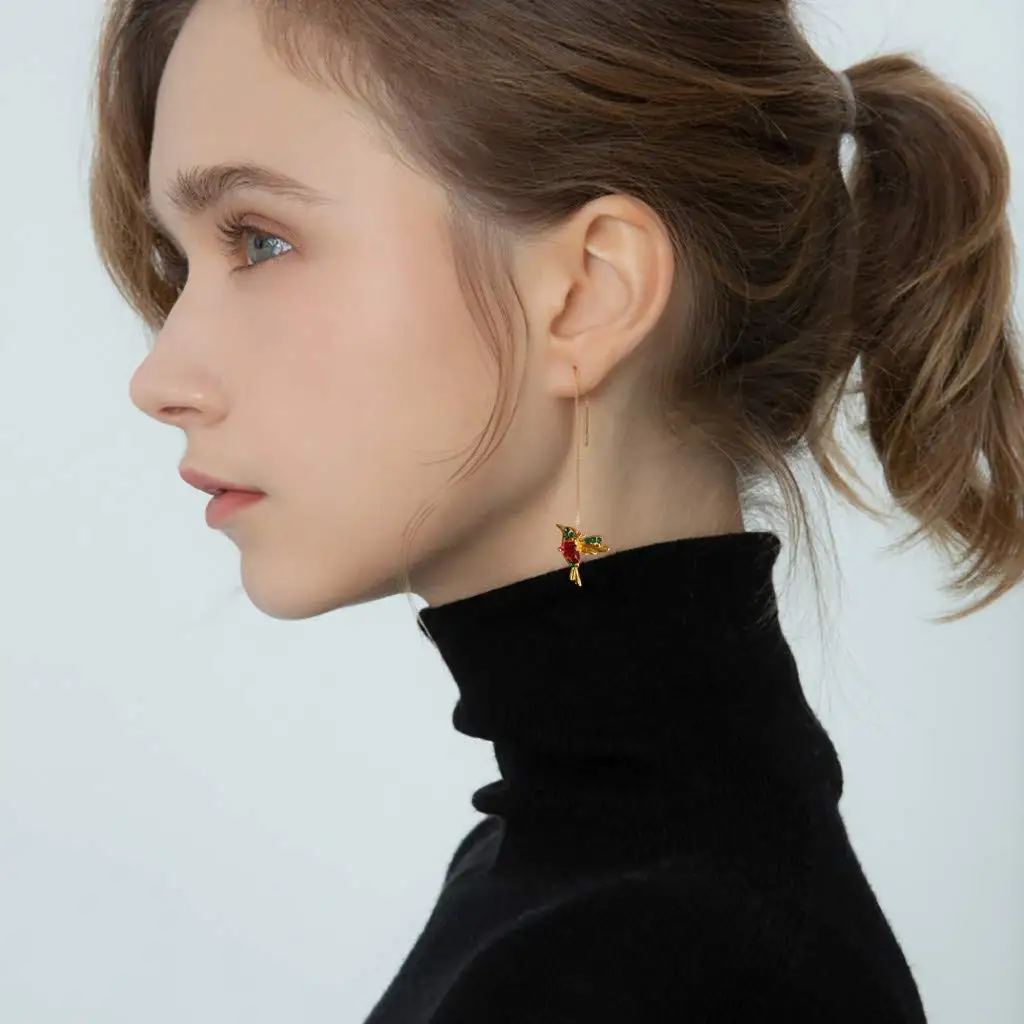 Pendientes colgantes de circón para mujer, colgante largo de colibrí, joyería de moda, extensión de Ala
