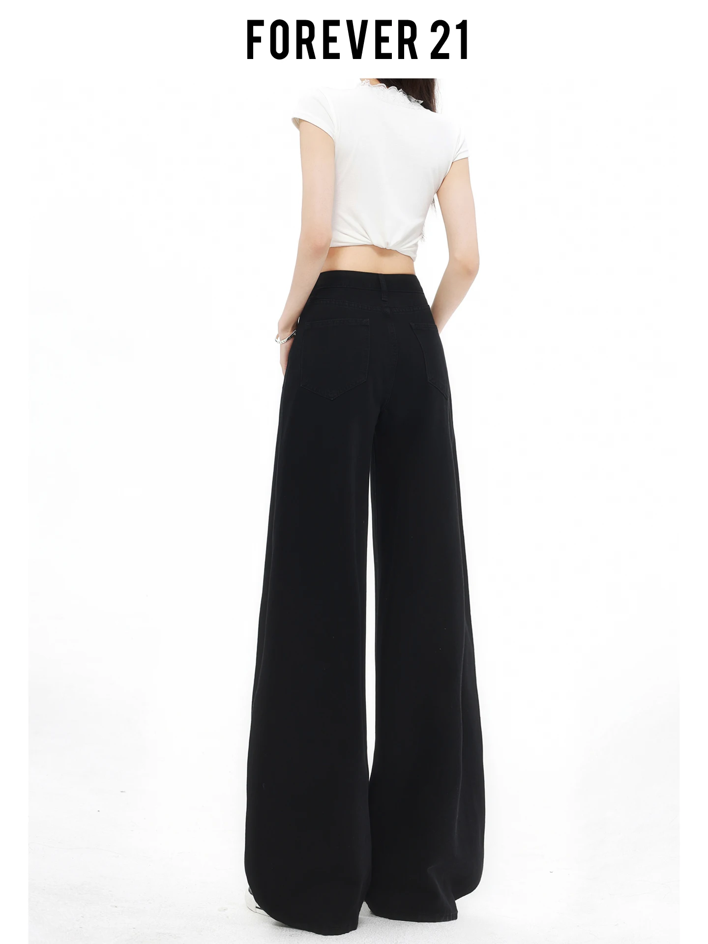 Jeans de mezclilla vintage negros de Forever 21 para mujer, corte recto de cintura alta, holgados, sin elasticidad, para figura tipo pera