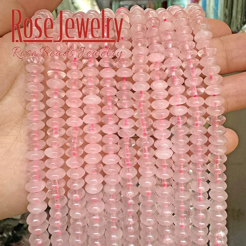 3x6mm Natural Stone Rose Quartz Crystal Beads Flying Saucer Abacus Shape Round Loose Beads for DIY Jewelry Making Bracelets 15