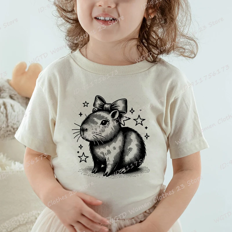 

Capybara Print Summer Casual T-Shirts For Kids Children Girls Creative Round Neck Short-sleeved T-shirts Fashion Loose Tee Shirt