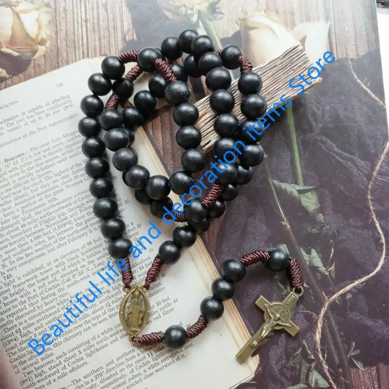 XX9B Handwoven Rope Rosary Necklace Holy Catholic Jewelry Charm Pendant