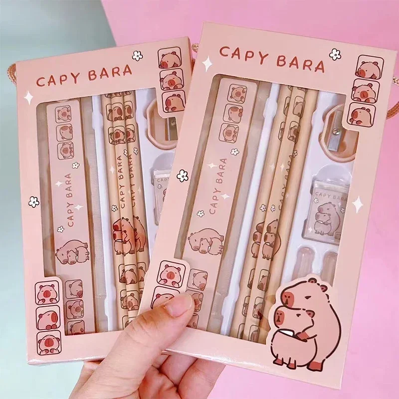 1Set Capybara Cartoon Pencil With Eraser HB Sketch Items Drawing Stationery Student School Office Supplies children's day gift