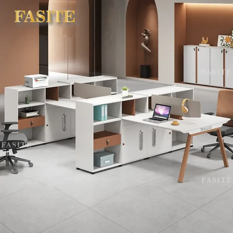 For Financial Office Simple Modern High Cabinet Multi Storage Space Staff Position Desk and Chair Combination Computer Desk