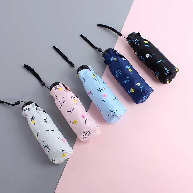 Flower UV Fresh Small Flowers Pattern 5-Folding Rainy Mini Pocket Umbrella For Women Anti-UV Small Parasol Umbrellas