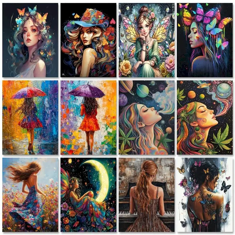 GATYZTORY Diy Painting By Numbers For Adults Kits Acrylic Paints Abstract Girl Picture On Canvas Handwork For Home Wall Art Deco