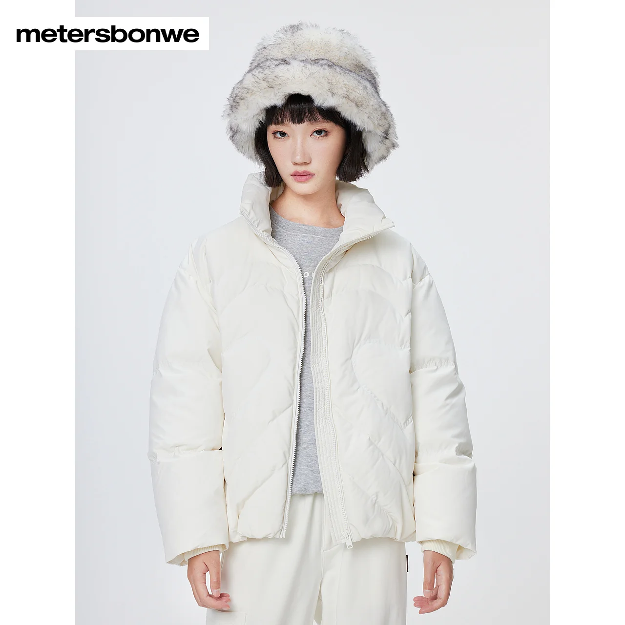 

Metersbonwe-Women's Jacket Puffer Fluffy 90 Duck Down Stand Collr Loose Casual Thickened Warm Wear Winter