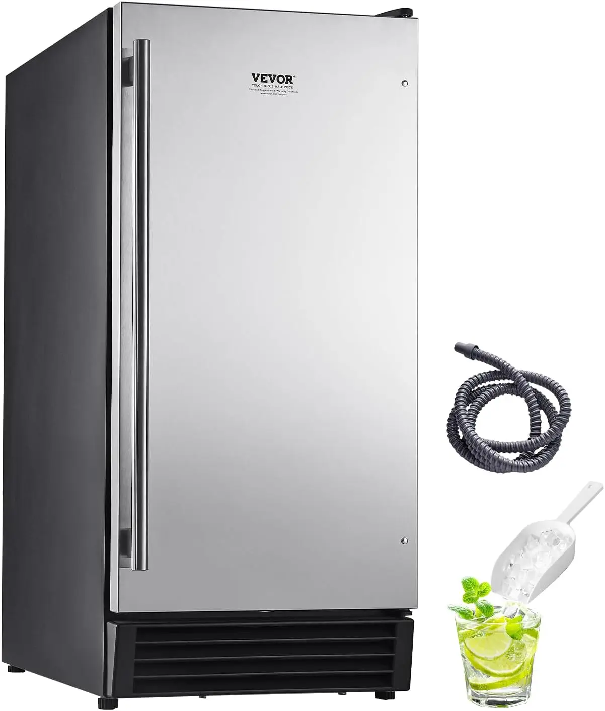 Undercounter Built-in Ice Maker, 50 Lbs/Day Under Counter Ice Maker Machine with Drain Pump, Reversible Door, Stainless Steel Fr