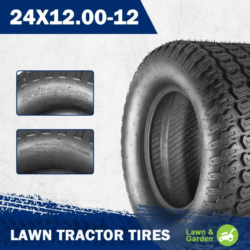 24x12.00-12 turf lawn mower cart tractor tires 4ply p332 tubeless, set of 2