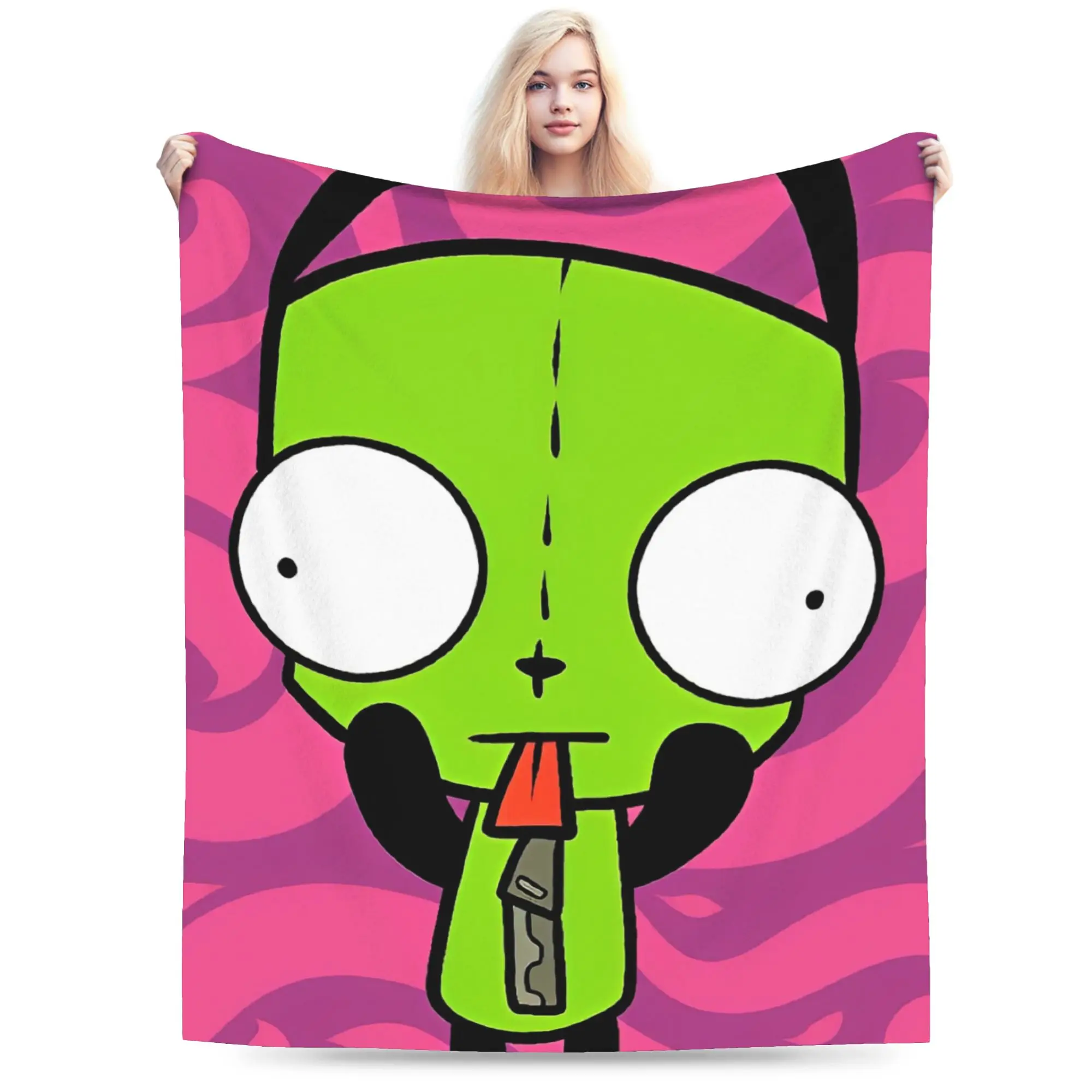 Invaders Zim Cartoon Blanket Coral Fleece Plush Spring Autumn   Breathable Ultra-Soft Throw Blanket for Home Office Bedspreads