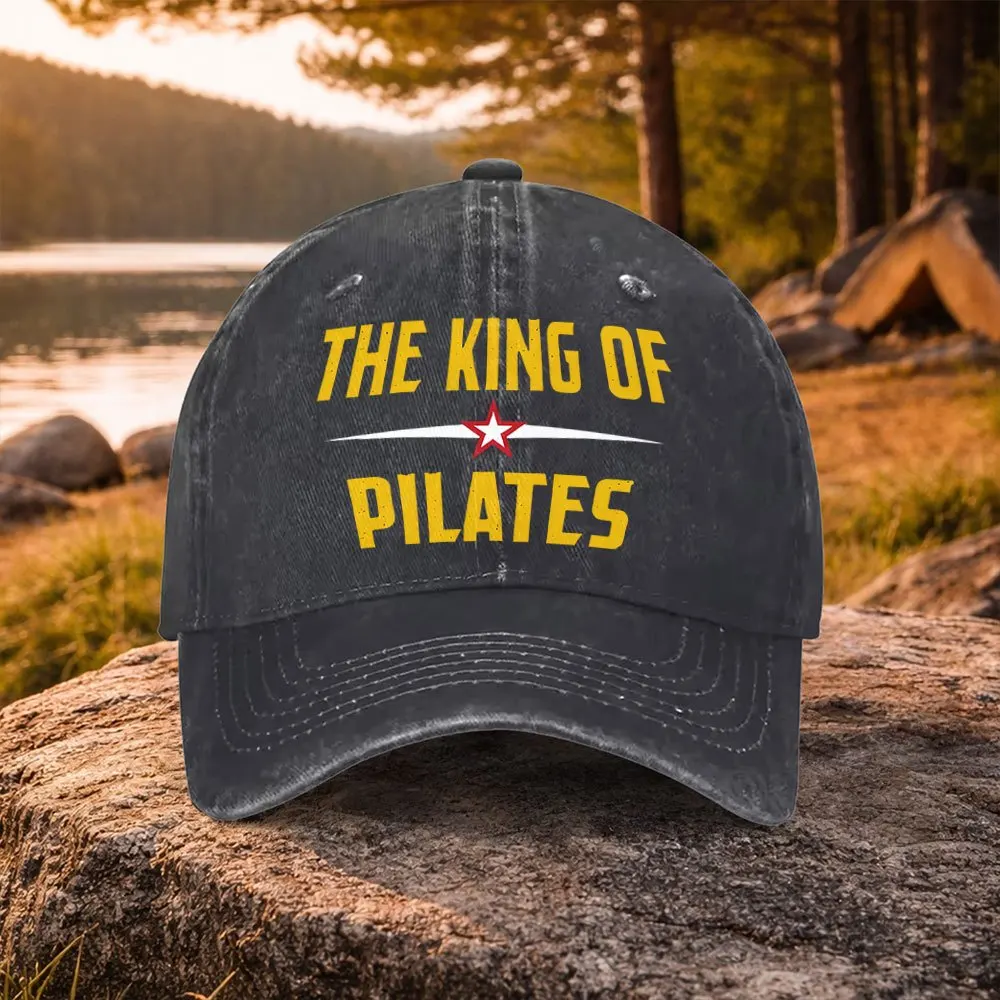 King of Pilates Print Washed Duckbill Cap - Lightweight Suitable for Golf, Casual Wear & Outdoor, Unisex Baseball Hat with Pilat