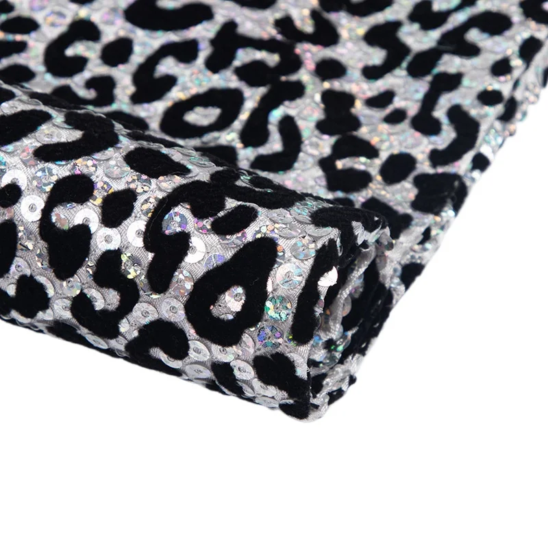 1yard Leopard Print Sequin Embroidery Flocking Fabric African Jacquard Fabric by the yard for DIY Sewing Dress Clothing Stage