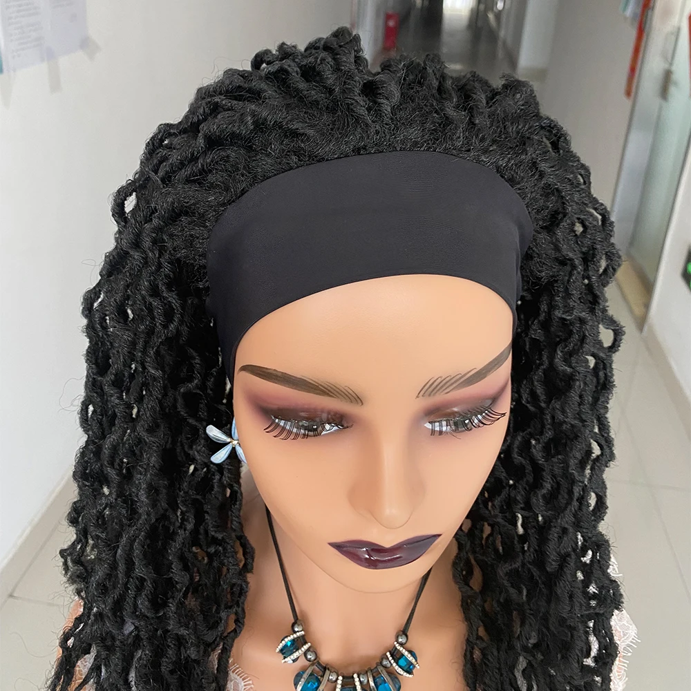 Synthetic Dreadlock Headband Wigs For Black Women Braided Curly Wigs Soft Locs Crochet Braiding Hair Faux Locs Headband Wig