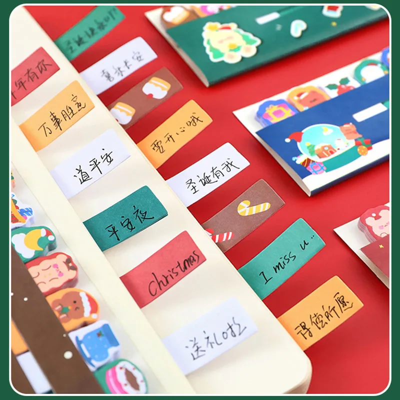 120 Sheets Cartoon Christmas Theme Sticky Notes Self-Adhesive Cute Note Paper Student Learning Stationery Memo Book Supplies