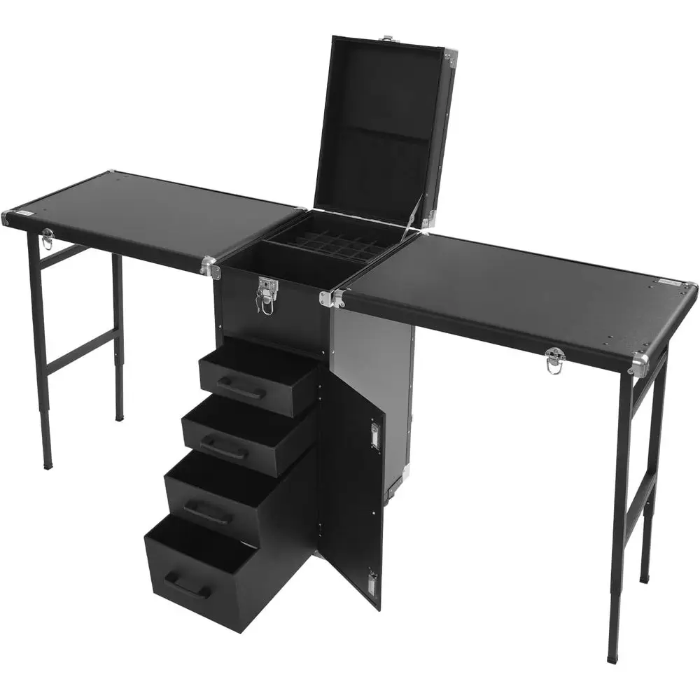 

Профессиональный косметичка на колесиках, складные столы для ногтей, органайзер для хранения косметической тележки для путешествий с двумя настольными столами для ногтей с W