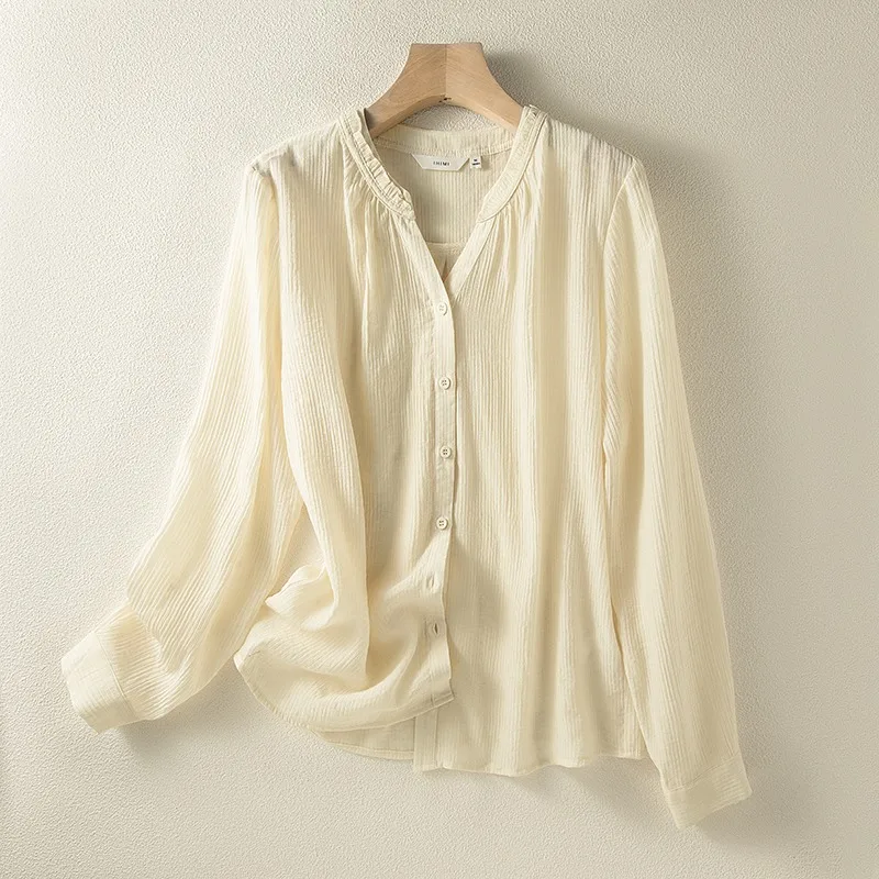 Chinese Style Women's Blouses Solid Color Vintage Shirts Fashion Loose Summer Clothing Long Sleeved  Cotton Linen Women Tops