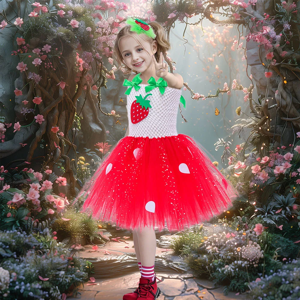 Niedliches Baby-Ballett-Tutu, Erdbeer-Spitzen-Prinzessinnenkleid, Kinder-Geburtstagskostüm, Rollenspiel-Wassermelonen-Weihnachtskleid, Geschenk – Detail 11