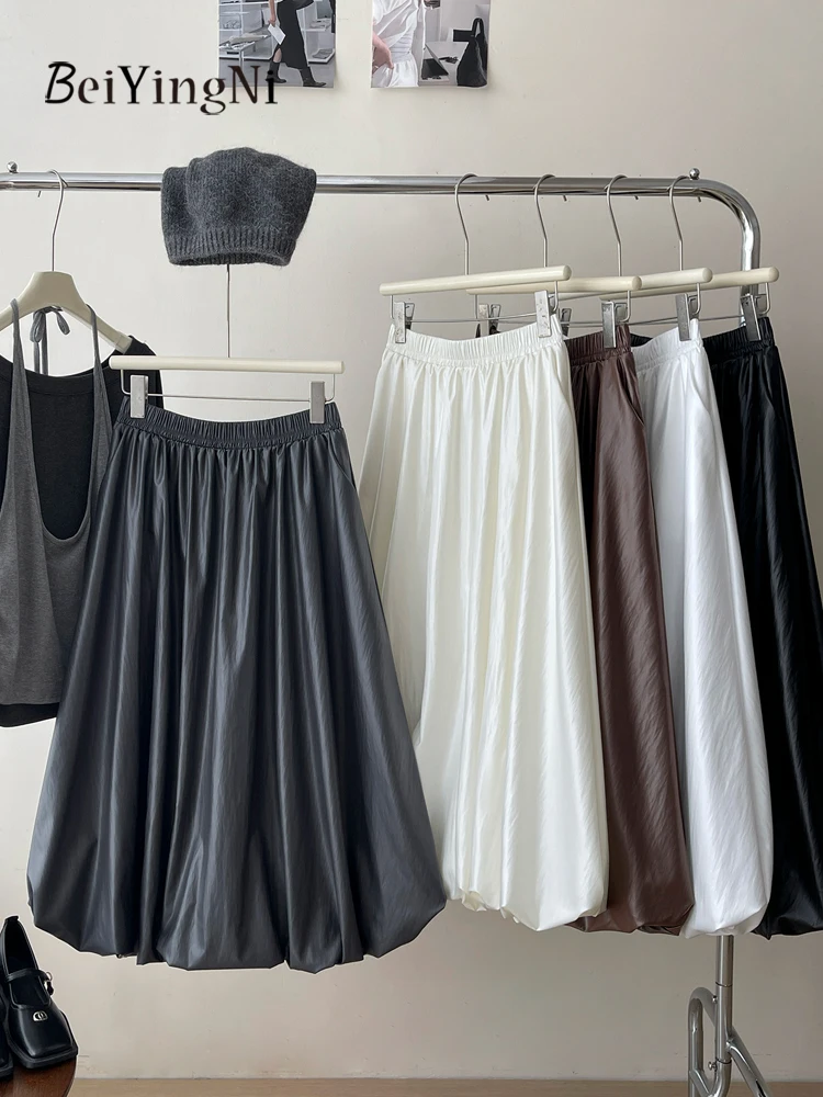 

Beiyingni корейская юбка-бутон из искусственной кожи женская простая осенне-зимняя юбка-миди трапециевидной формы с высокой талией женские уличные повседневные длинные Faldas