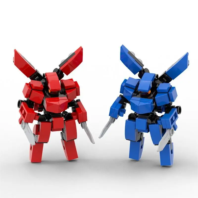 Hot MOC Mini Mech Red and Blue Robot Model Action Figure Building Blocks Kits DIY Creative Ornaments Toys DIY Assembly Gift