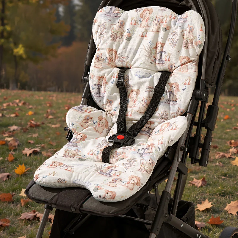 Universal Baby Stroller Seat Liner Cushion 75x47cm, Thick Soft Pad, 5-Point Harness Slots, Breathable Machine Washable Pram Push