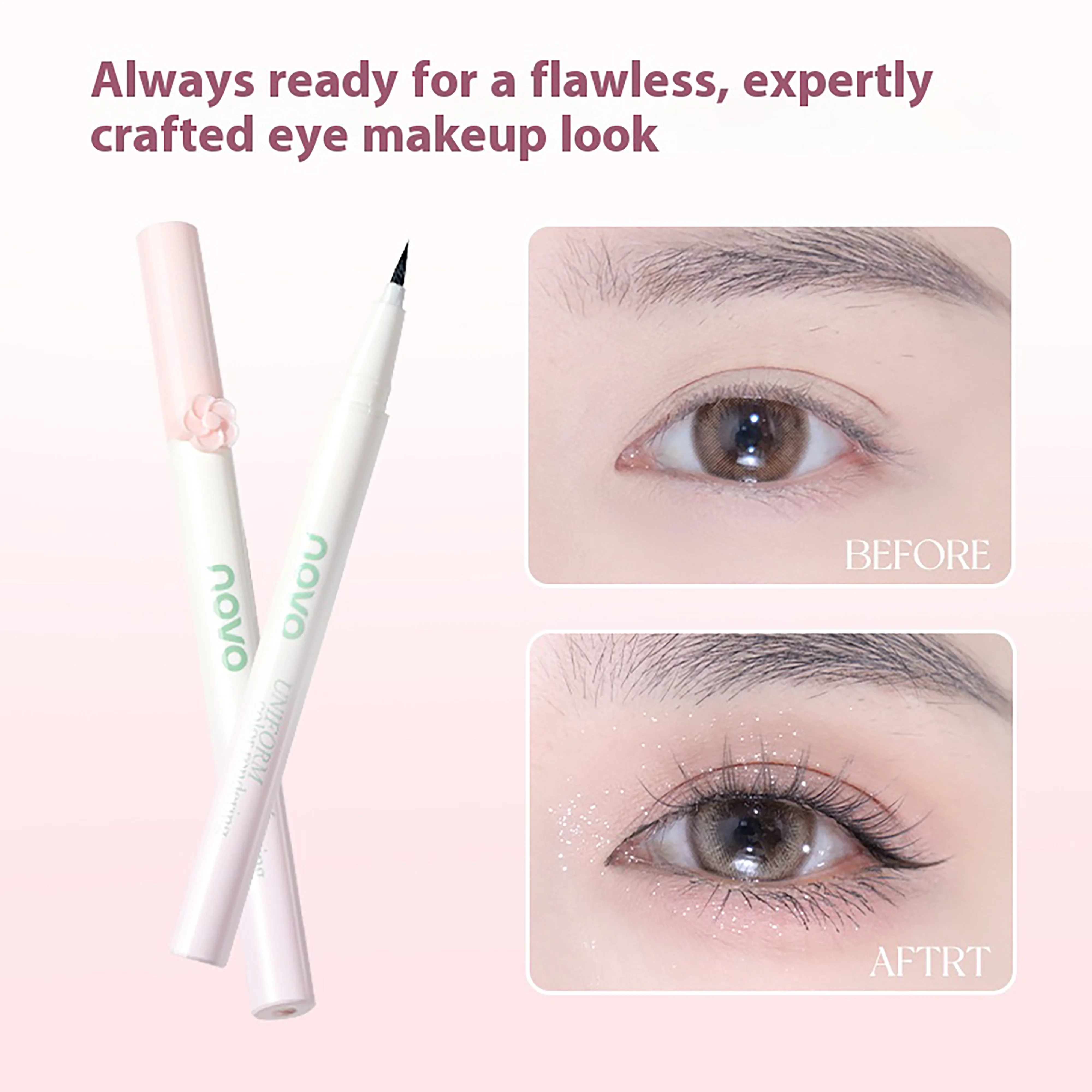 NOVO Wasserfester, schweißbeständiger und wischfester flüssiger Eyeliner-Stift mit langlebiger, schnell trocknender Formel