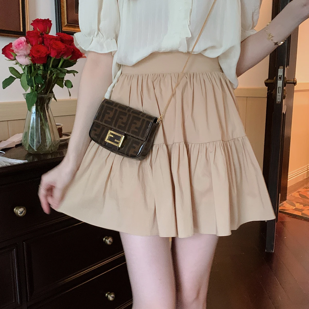

Anli High Waist Summer Short Skirt Cake Style Thin Half-length Girls Fashionable Versatile Commute Korean Style A-Line Skirt