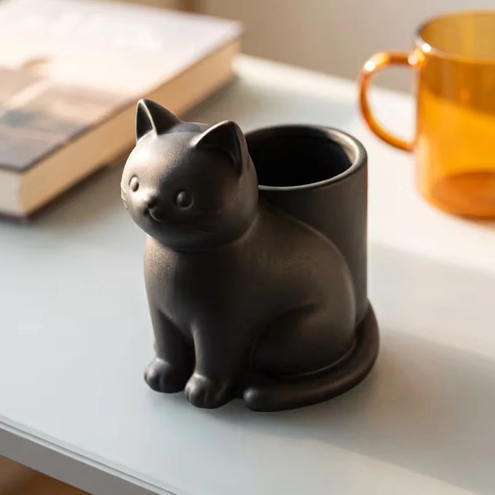 Cute Cat-Shaped Pen Holder, Multifunctional Desktop Storage Organizer, Creative Desktop Stationery and Office Supplies Storage Container