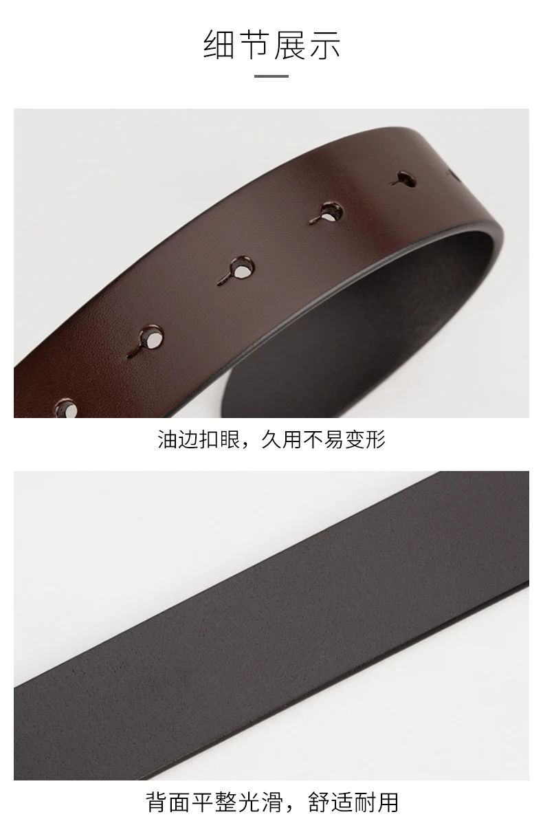 Pure Cowhide Belt Strap 3.4CM Round Hole Belt No Buckle Genuine Leather Belts High Quality Without Buckle Belt Men Women