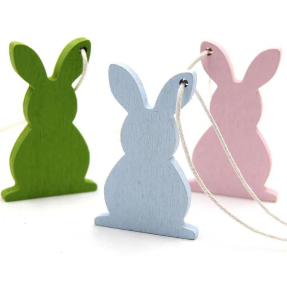 

Easter Wooden Hanging Pendant DIY Solid Color Egg Bunny Shaped Hanging Ornament Happy Easter Home Decoration 6pcs/set